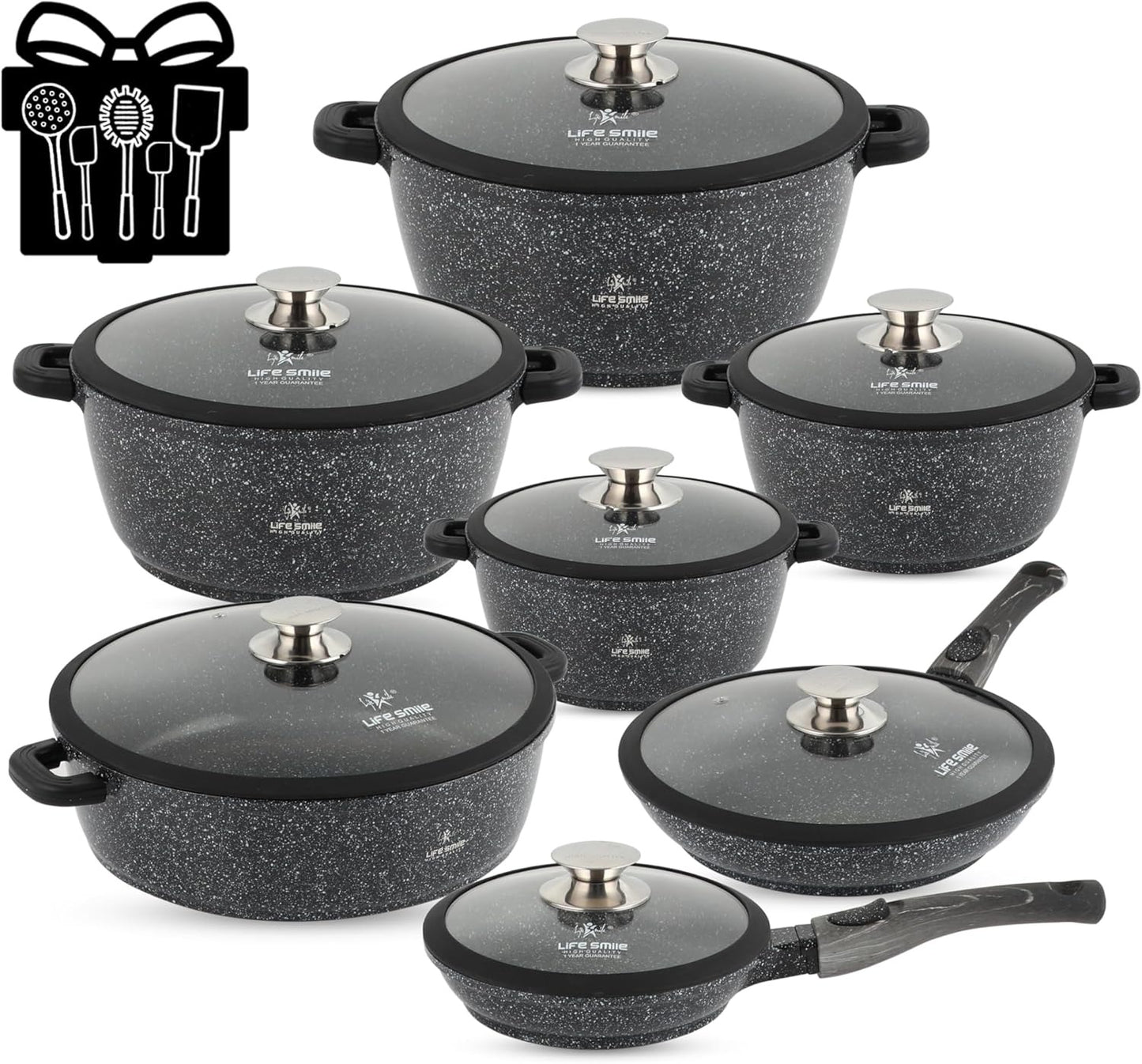 Cookware Set - Granite Non Stick Coating 100% PFOA FREE (31 Pieces)