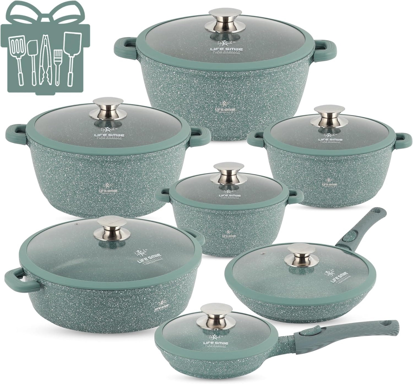 Cookware Set - Granite Non Stick Coating 100% PFOA FREE (31 Pieces)