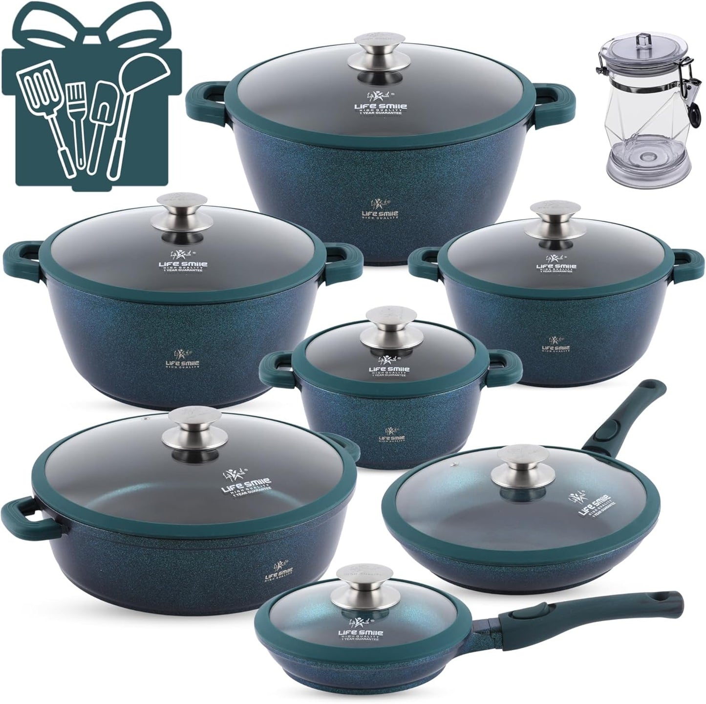 Cookware Set - Granite Non Stick Coating 100% PFOA FREE (31 Pieces)